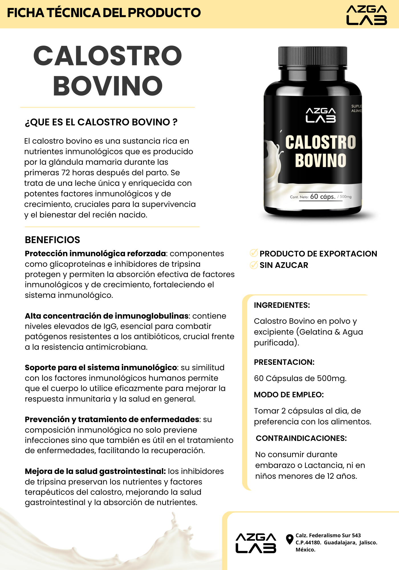 CALOSTRO BOVINO 60 capsulas de 500mg AZGA LAB