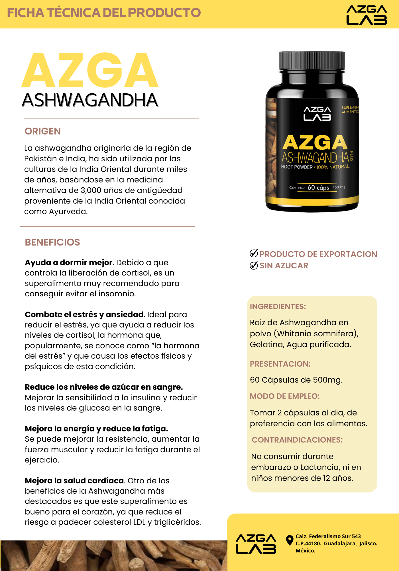 AZGA ASHWAGANDHA 60 capsulas de 500mg AZGA LAB