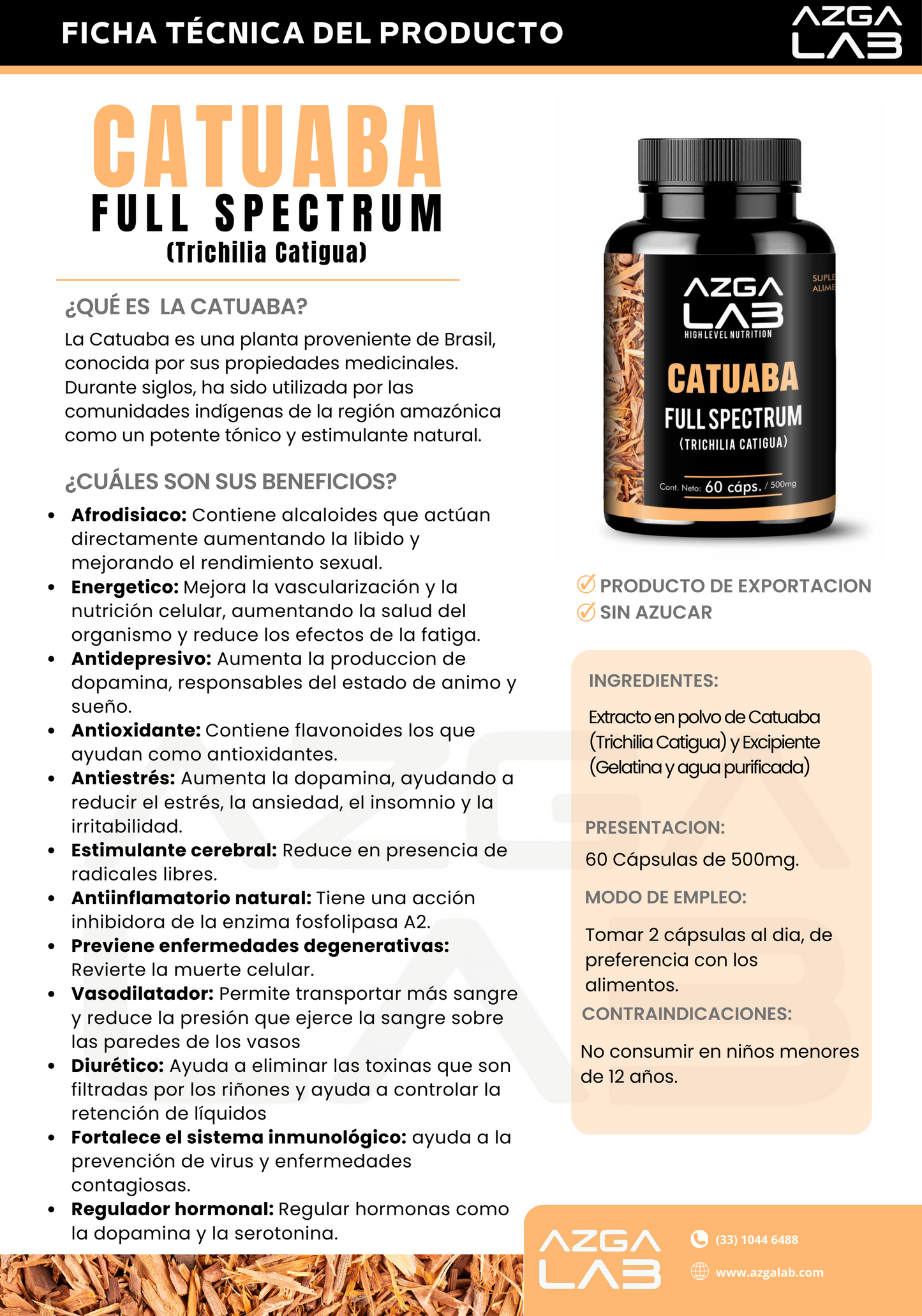 CATUABA 60 capsulas de 500mg AZGA LAB