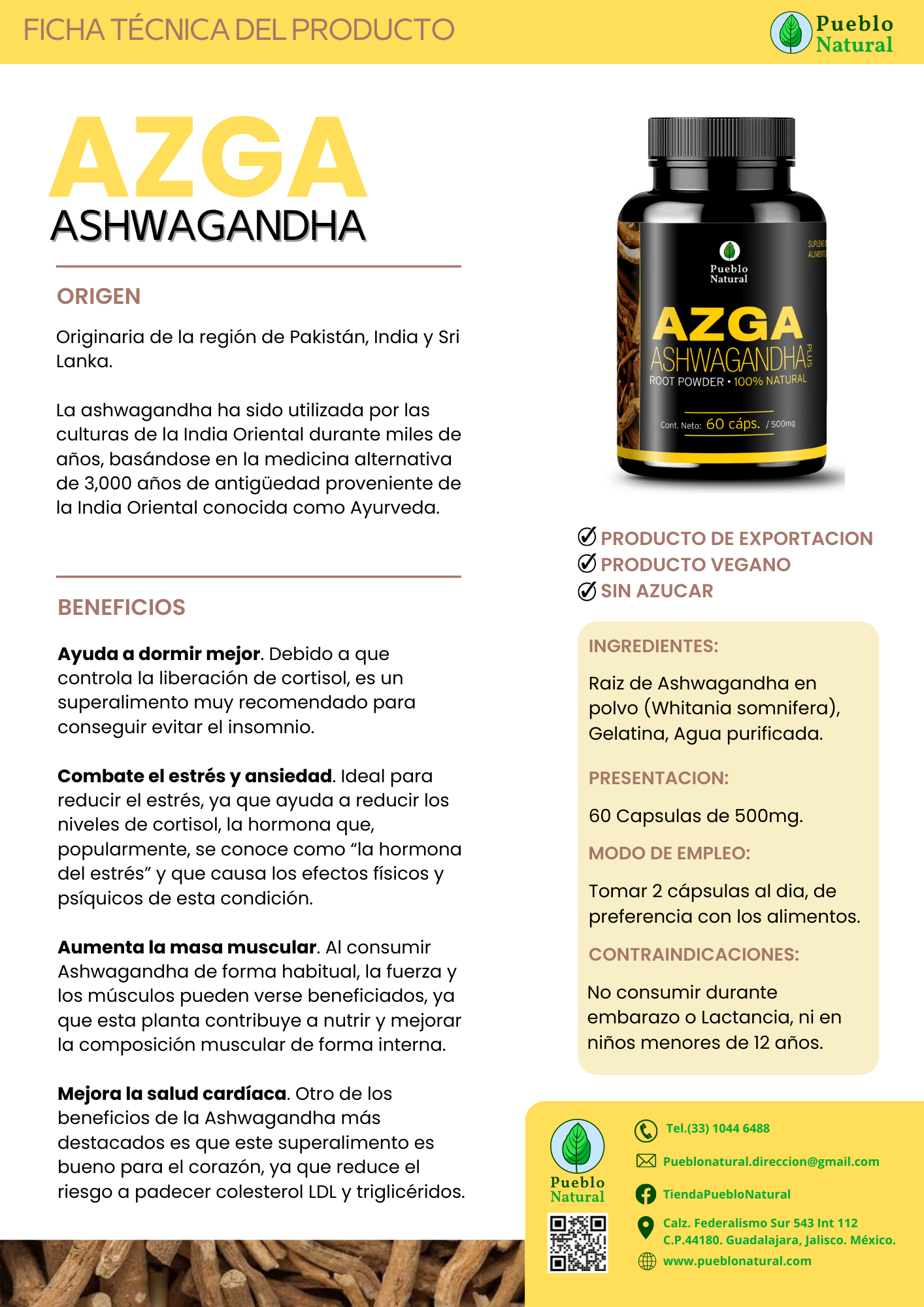 AZGA ASHWAGANDHA 60 capsulas de 500mg AZGA LAB