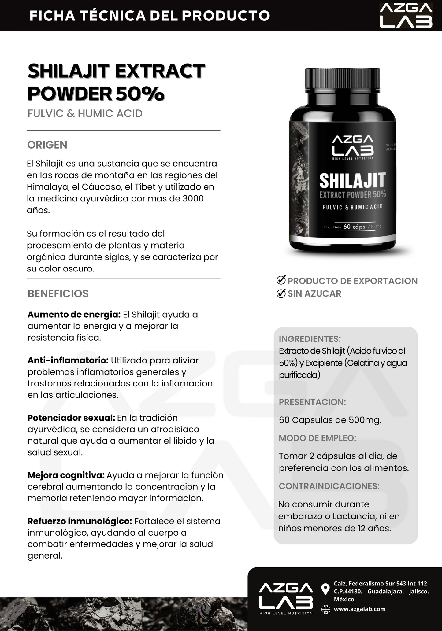 SHILAJIT 60 capsulas 500mg AZGA LAB