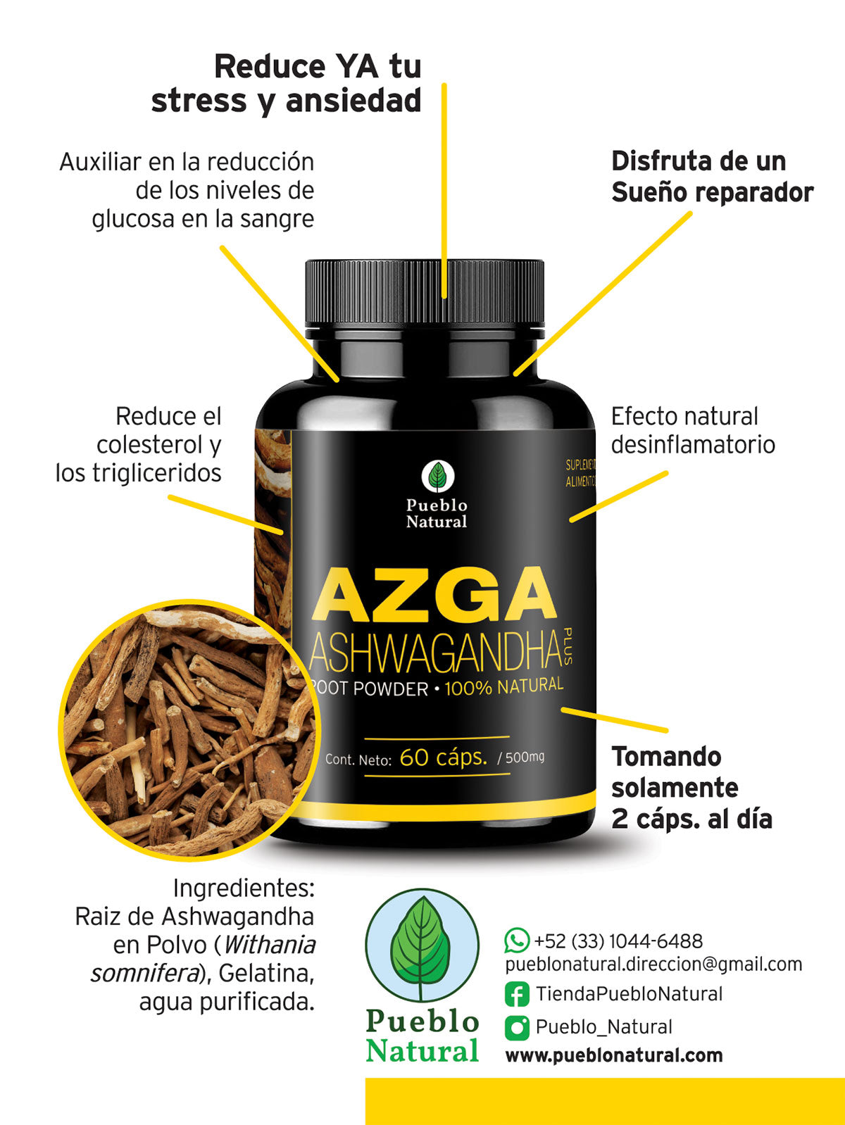 Azga Tech AZGA ASHWAGANDHA 60 capsulas de 500mg AZGA LAB – AZGALAB