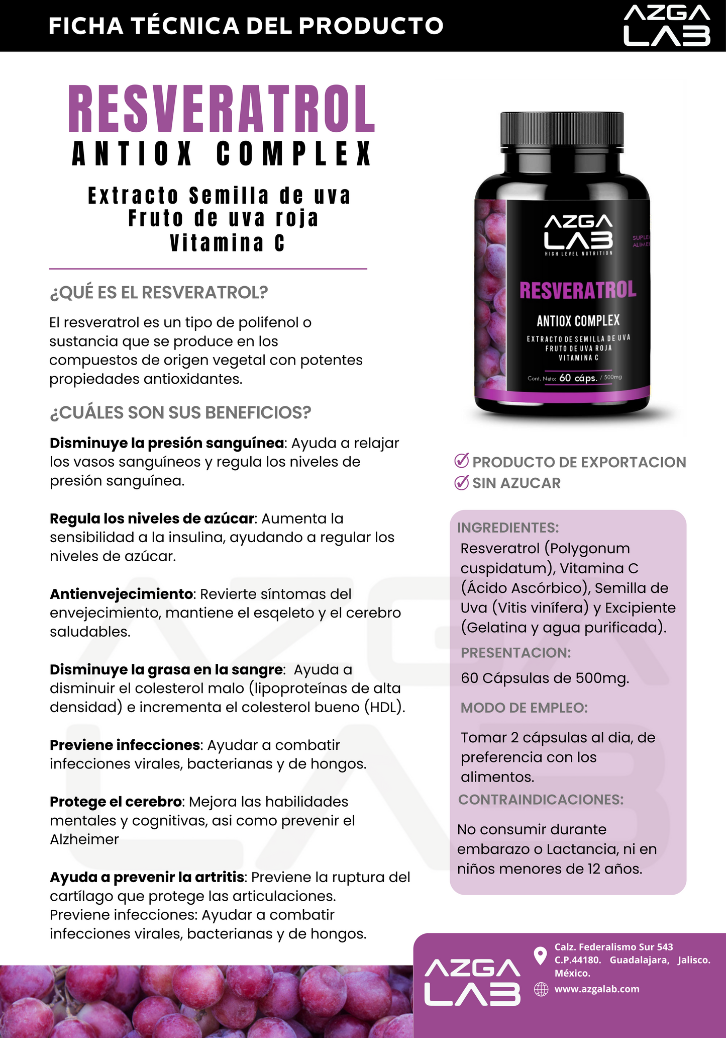 RESVERATROL 60 capsulas 500mg AZGA LAB